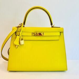 Hermès Kelly 28 Epsom Lime Yellow Handbag Top Handle P 2020 Full Set Pristine